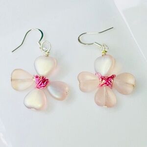 Pink Frosted Hearts Flower Shaped Earrings